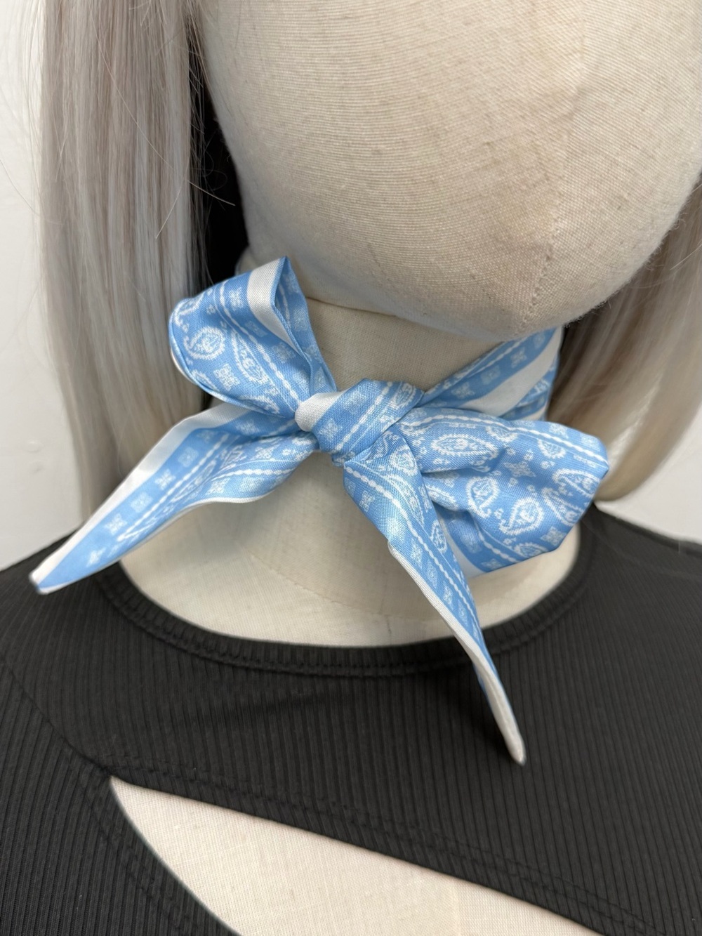 Blue Paisley Hair Scarf Bandana Skinny Scarf Neck Tie Headband Retro Y2K